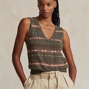 Polo Ralph Lauren Fair Isle Sweater Tank Top V Neck Wool Cashmere